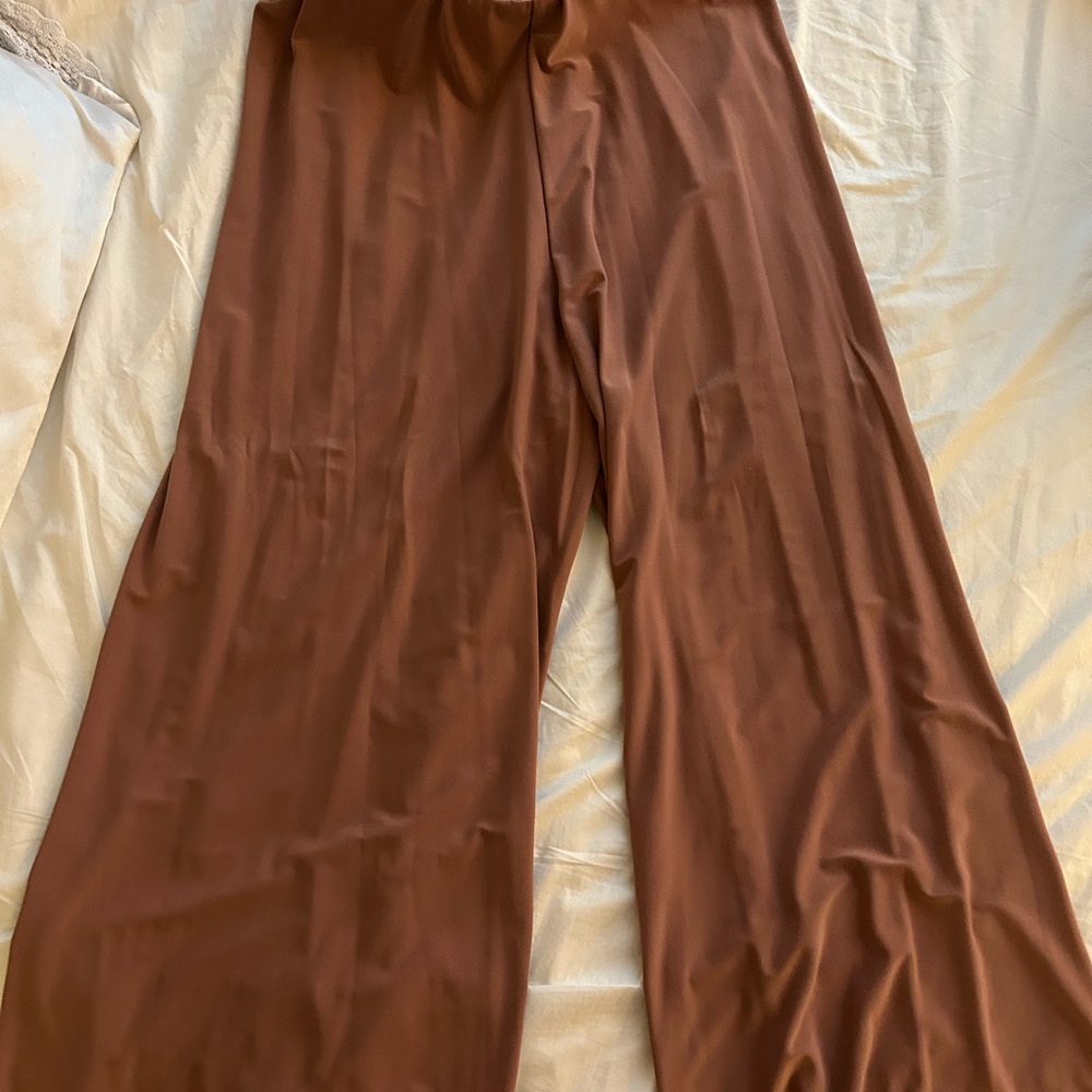 Zara Dark Pink/Brown Stretchy wide leg cropped pants